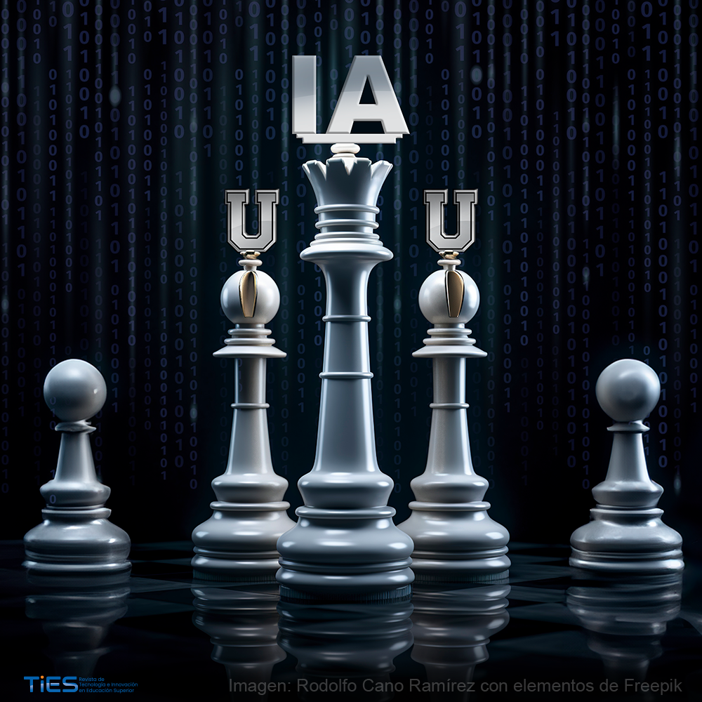 Ilustración del artículo, piezas de ajedrez con las letras IA. Fondo negro.